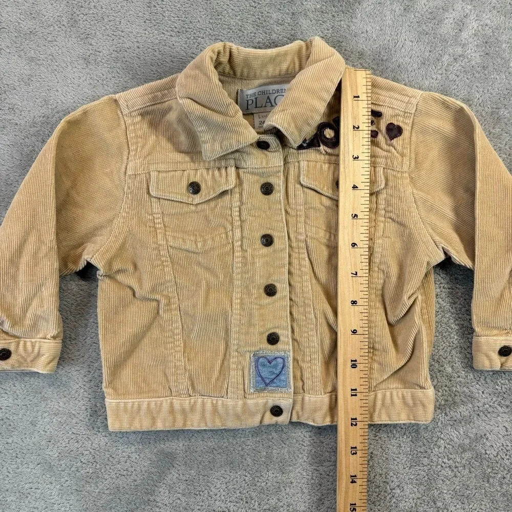 The Children's Place Jacket Kids 24 Months Brown Corduroy Love Flower Heart Cute